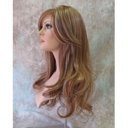 Delilah | Auburn Blonde Mix Long Wig Wavy Side Swept Bangs Skin Crown | Adora