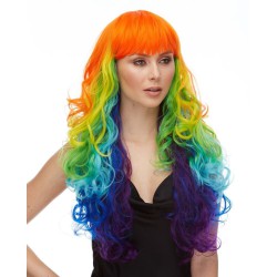 CHROMA | Sepia Rainbow Colors Long Curls Wig HEAT OK Multi-Color 24" US Seller