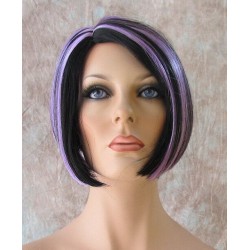 BLUSH | Black Purple Short Wig Bob Side Skin Part Wigs Cosplay Costume 