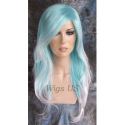 CALYPSO | Turquoise White Long Wig Layered Great 4 Costume Cosplay 